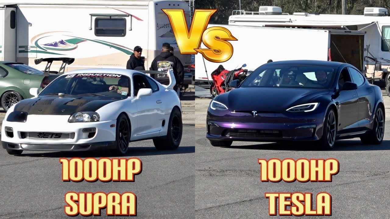 Supra 1000 л.с. против Tesla Model S: гонка на четверть мили в клетку! Tesla против Corvette, Sup...