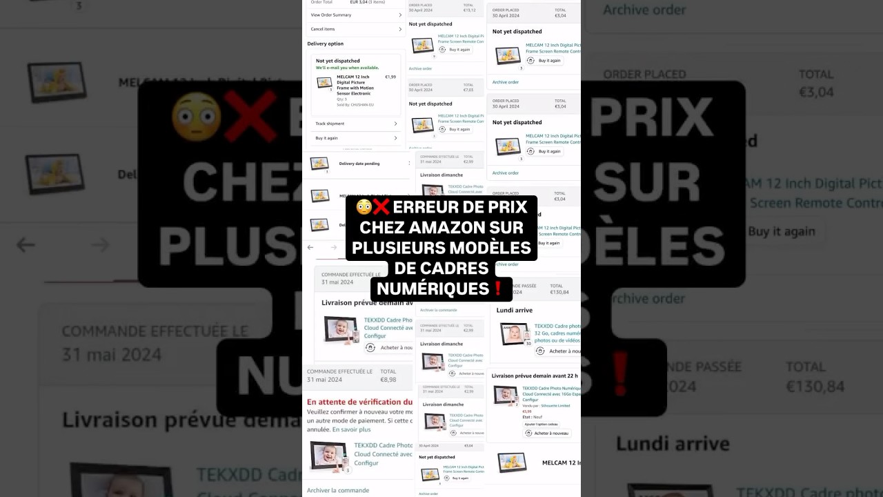 😳❌ ERREUR DE PRIX chez AMAZON sur plusieurs mod&egrave;les de CADRES NUM&Eacute;RIQUES 5.00&euro; au lieu de +90.00&euro;❗️