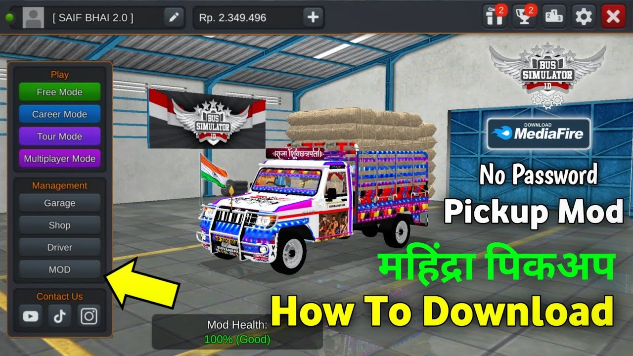 How To Download Mahindra Pickup Mod Add Hindi महिंद्रा पिकअप For Bus Simulator Indonesia 