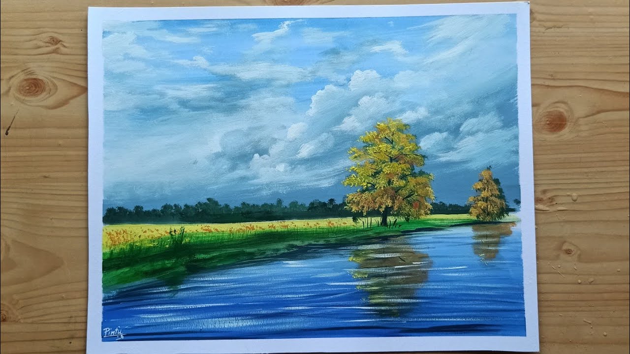 How to paint clouds | Poster colour landscape painting for beginners