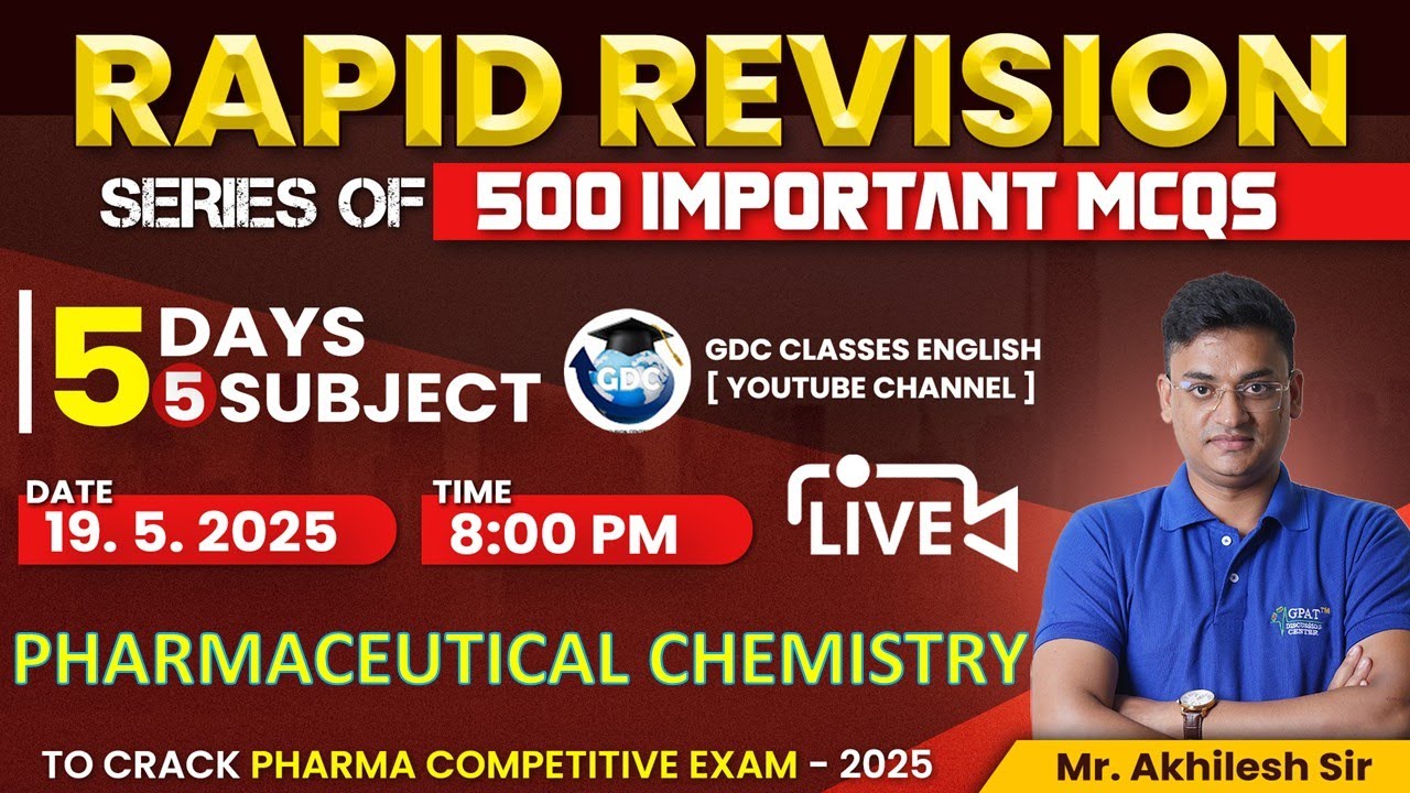 Rapid revision | Lecture-1- Pharmaceutical Chemistry (Complete syllabus) 500 Imp. MCQs in 5 Days 💪