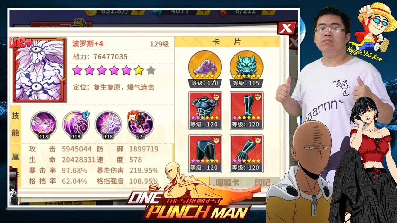 One Punch Man: The Strongest #539 Khi mình không dùng UR+ Nyan vẫn đè bẹp UR+ Boros 2 siêu tuyệt kỹ