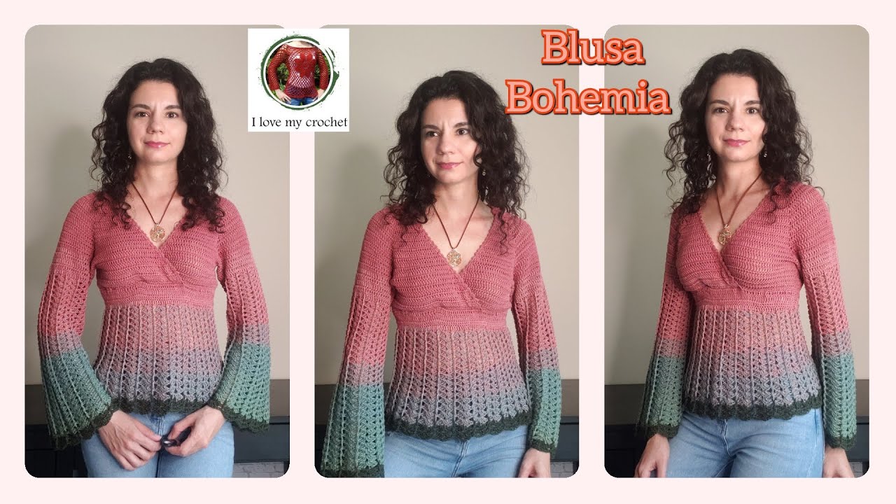 Blusa Boho cuello cruzado a crochet