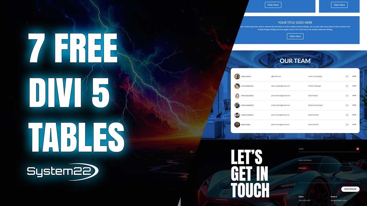 Divi 5 Free Table Designs – Download 7 Stunning Tables Instantly