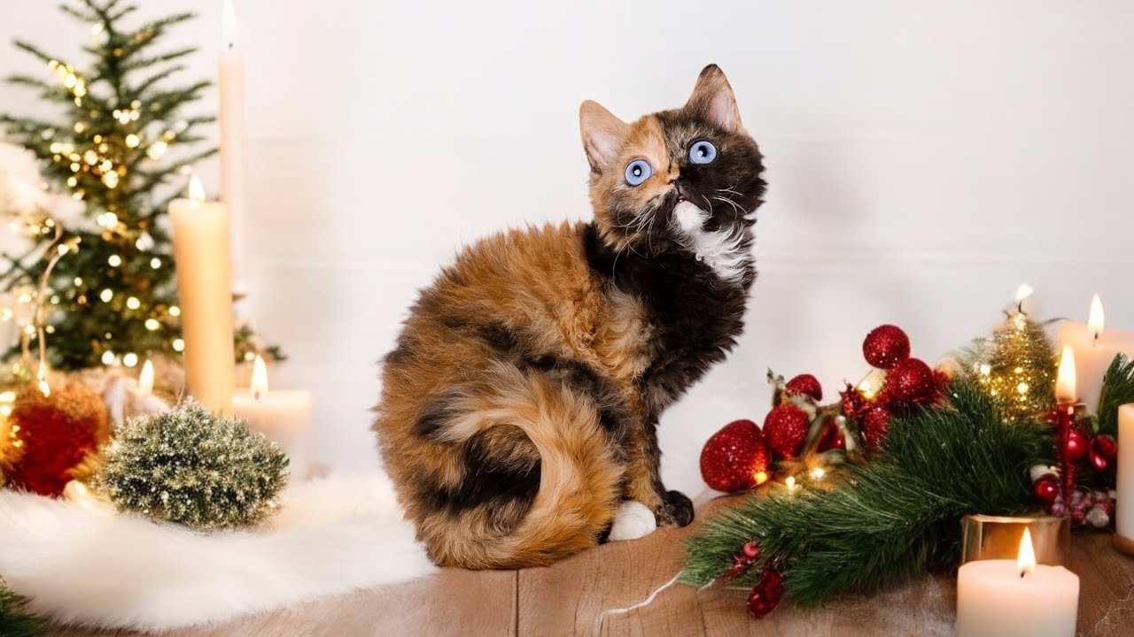 Alice, the black tortie, dominant blue-eyed non standard Lambkin cat is playing