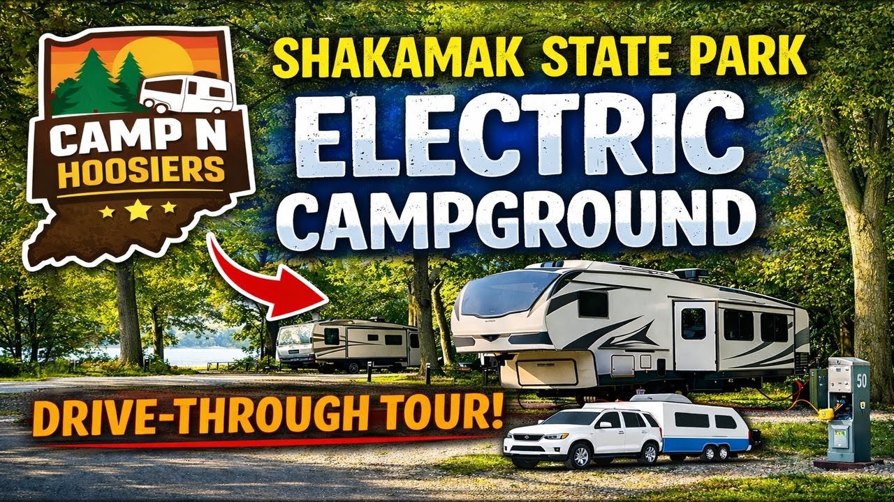 Участники программы Camp N Hoosiers осматривают электрический кемпинг в государственном парке Шак...