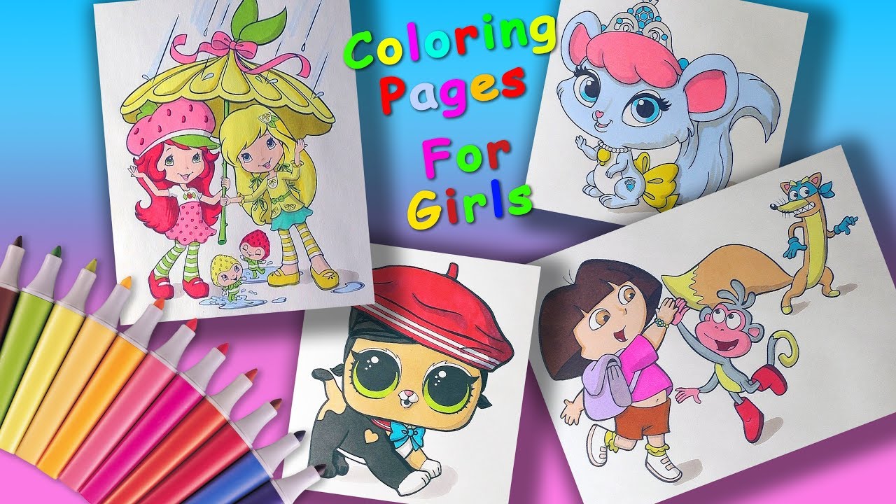 Coloring Pages #ForGirls #LearnColors and #Draw together with cartoon Characters for Girls