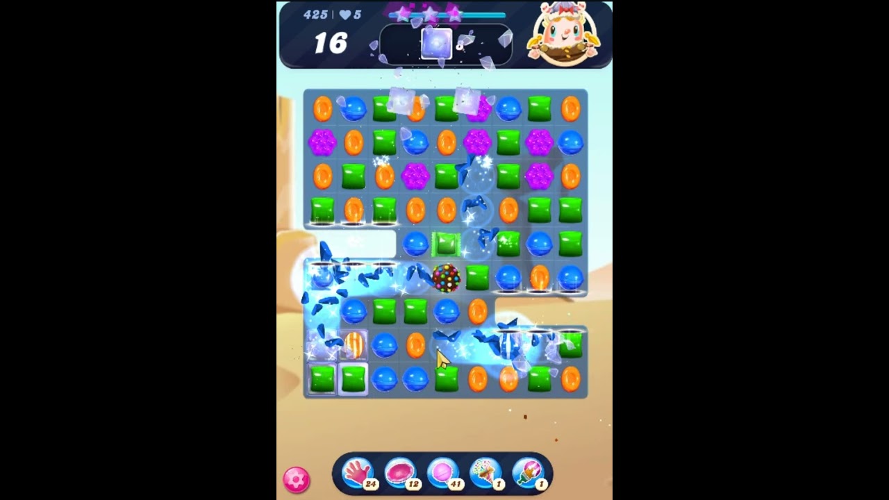 Candy Crush Saga Level 425 - Sugar Stars,  6 Moves Completed