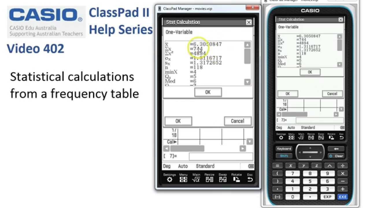 ClassPad Help 402 - Statistical Calcs: Frequency Table