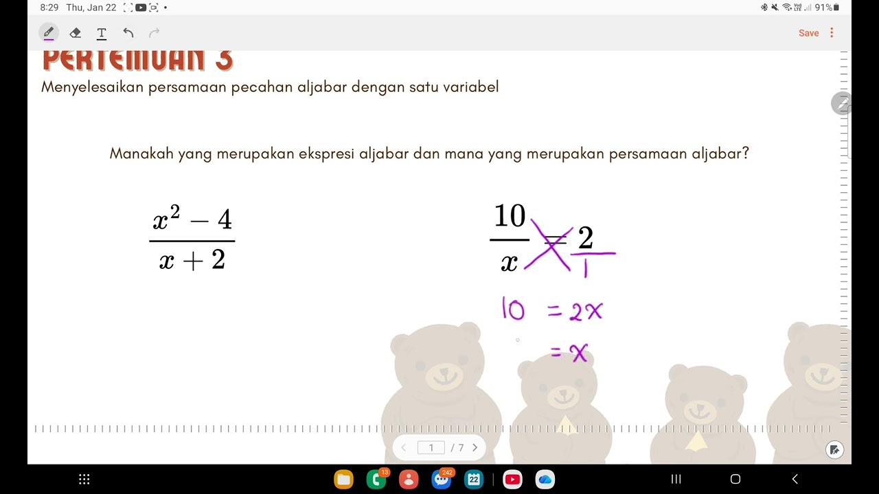 YE - Pecahan Aljabar - Menentukan nilai variabel dalam persamaan pecahan aljabar