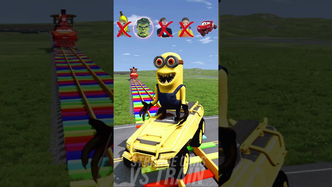 Evil McQueen Train VS Big & Small Pixar Cars: Guido, Mater, Minion & More Destroyed?! – BeamNG