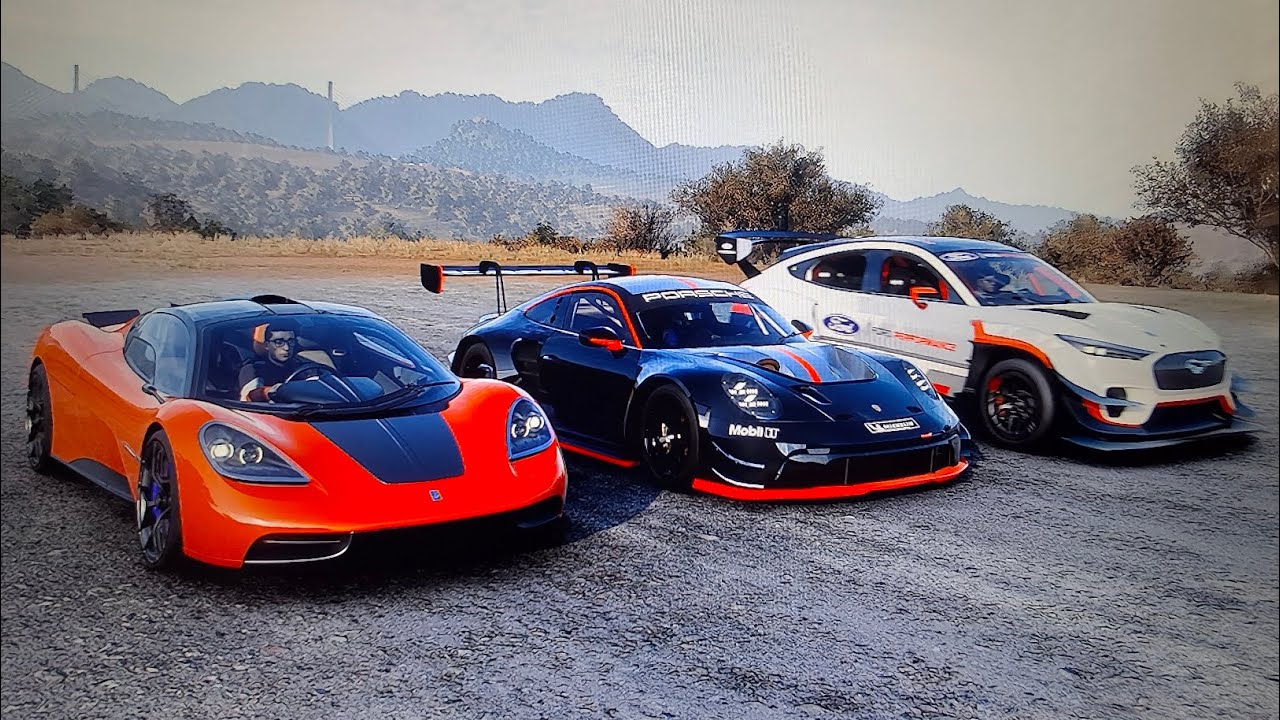 Forza Horizon 5 drag Race GMA T.50 Vs Porsche 992 GT3 R vs Ford Mustang Mach-E (1400hp)