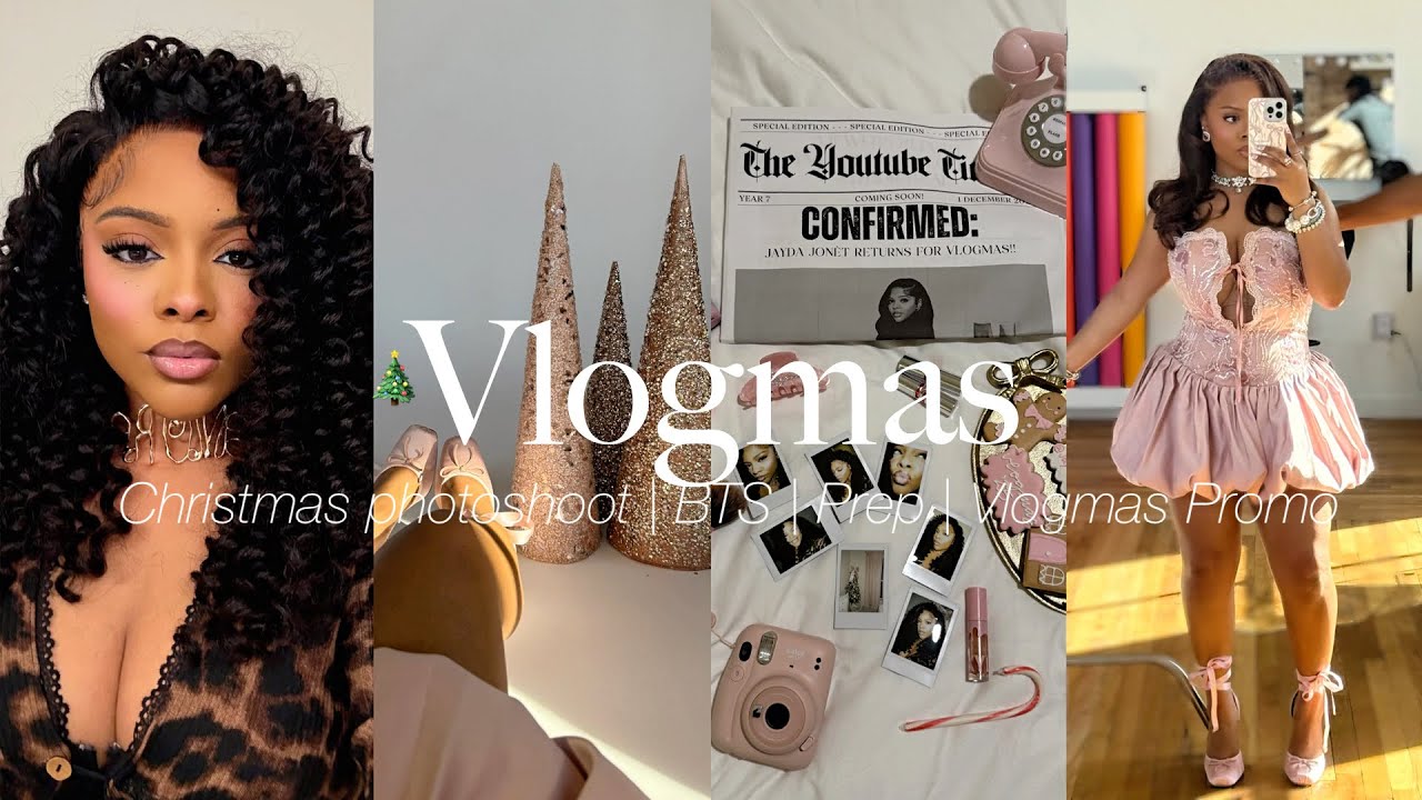 Vlog: CHRISTMAS PHOTOSHOOT 🎄💕✨ ( BTS, vlogmas prep, glam , grwm)