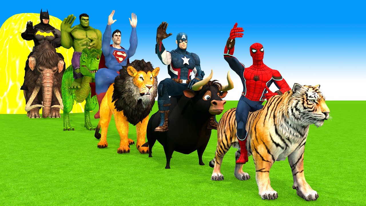 Super Long Slide Game with Cow Elephant Gorilla Hippopotamus Tiger 3d Animal Game Funny 3d Animals