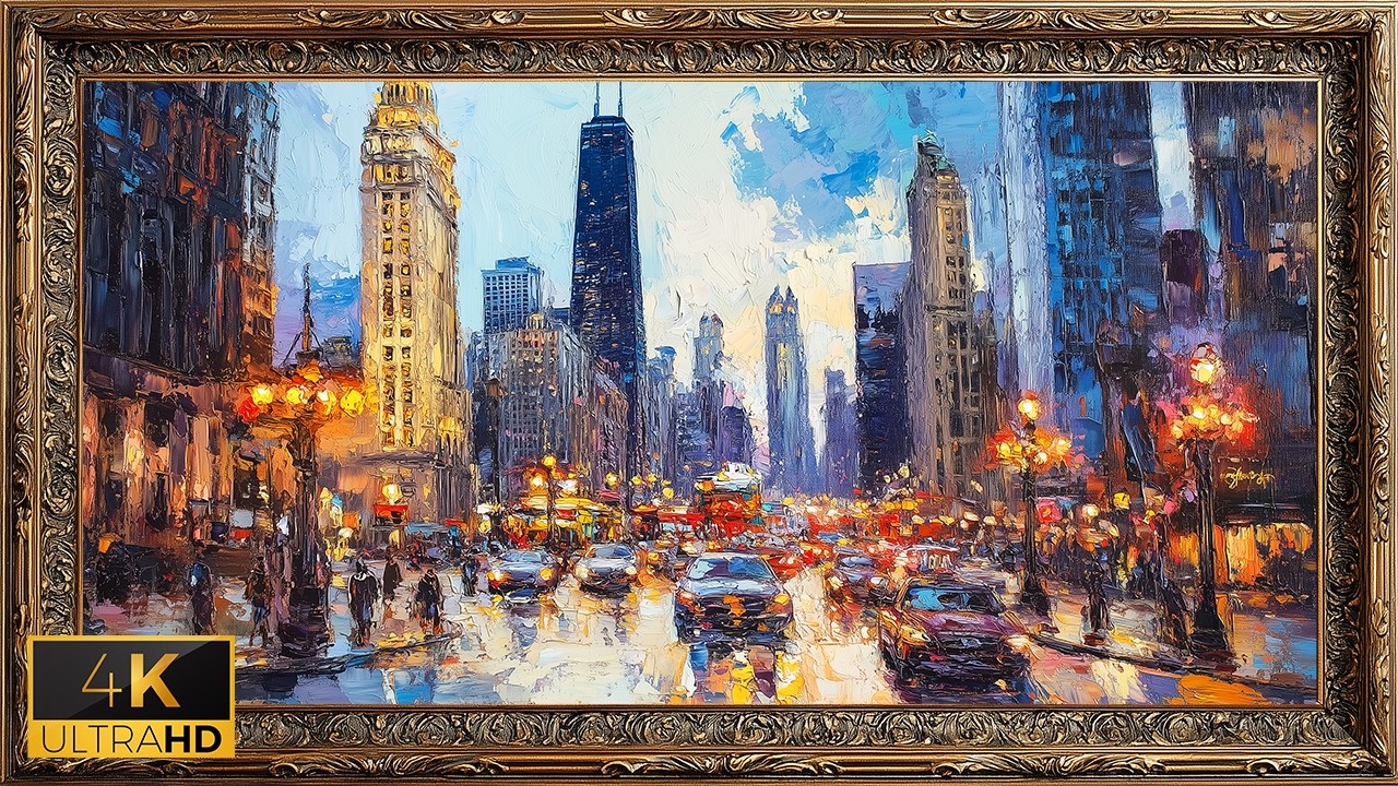 Chicago Cityscape Screensaver 2 Hours | Relaxing City Art for 4K Frame TV Art Ambient Display