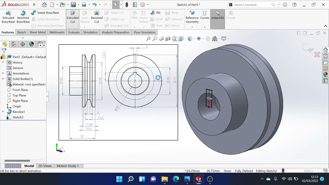 Solidworks_2. Pulley 3 Inci Tipe A