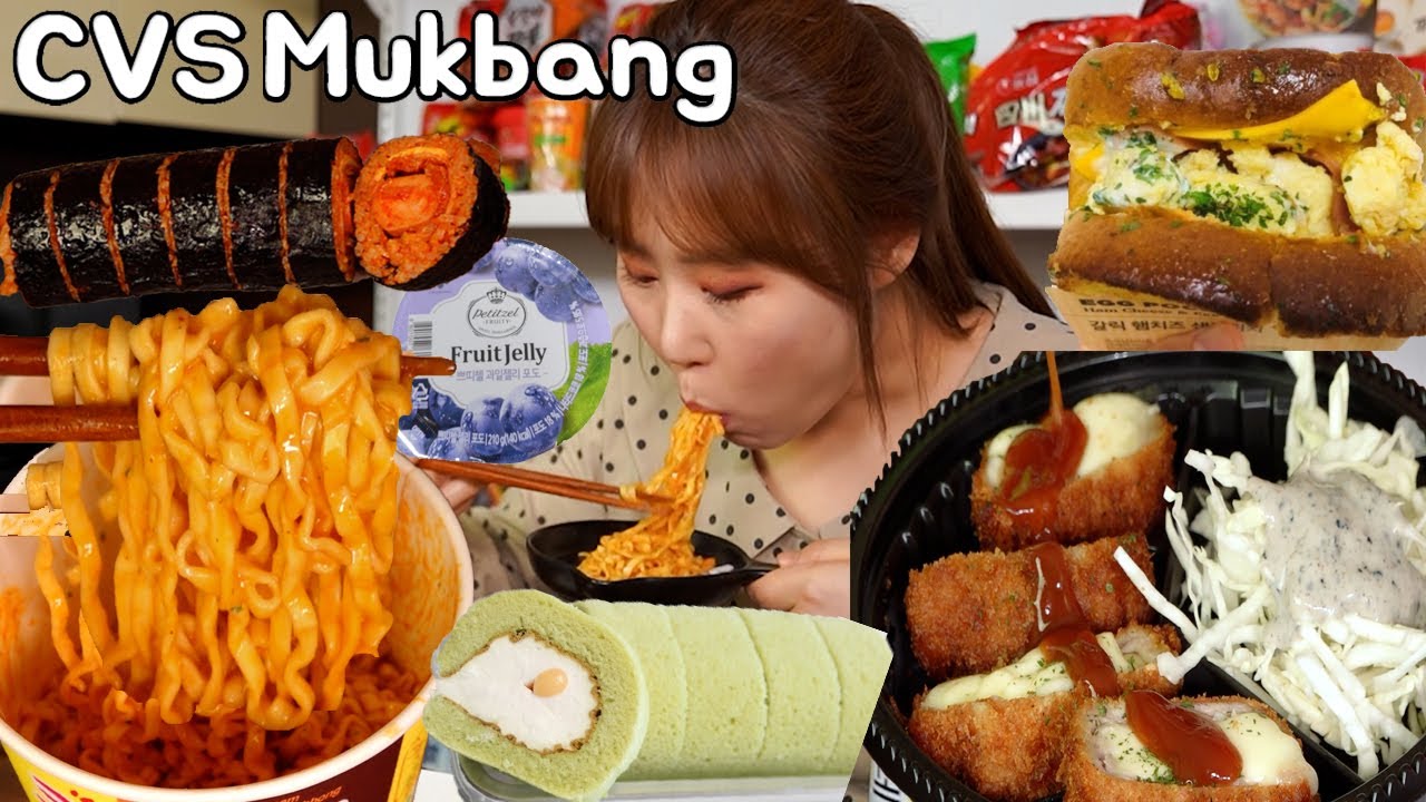 Пара Mukbang│ Покупка и еда в круглосуточном магазине! Тонкацу, кимбап, лапша, десерты.