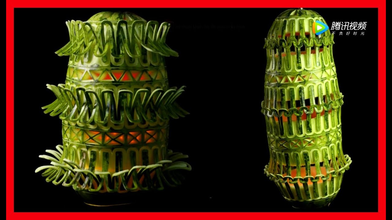 Art carvings of fruits and vegetables. sculpture Watermelon lantern