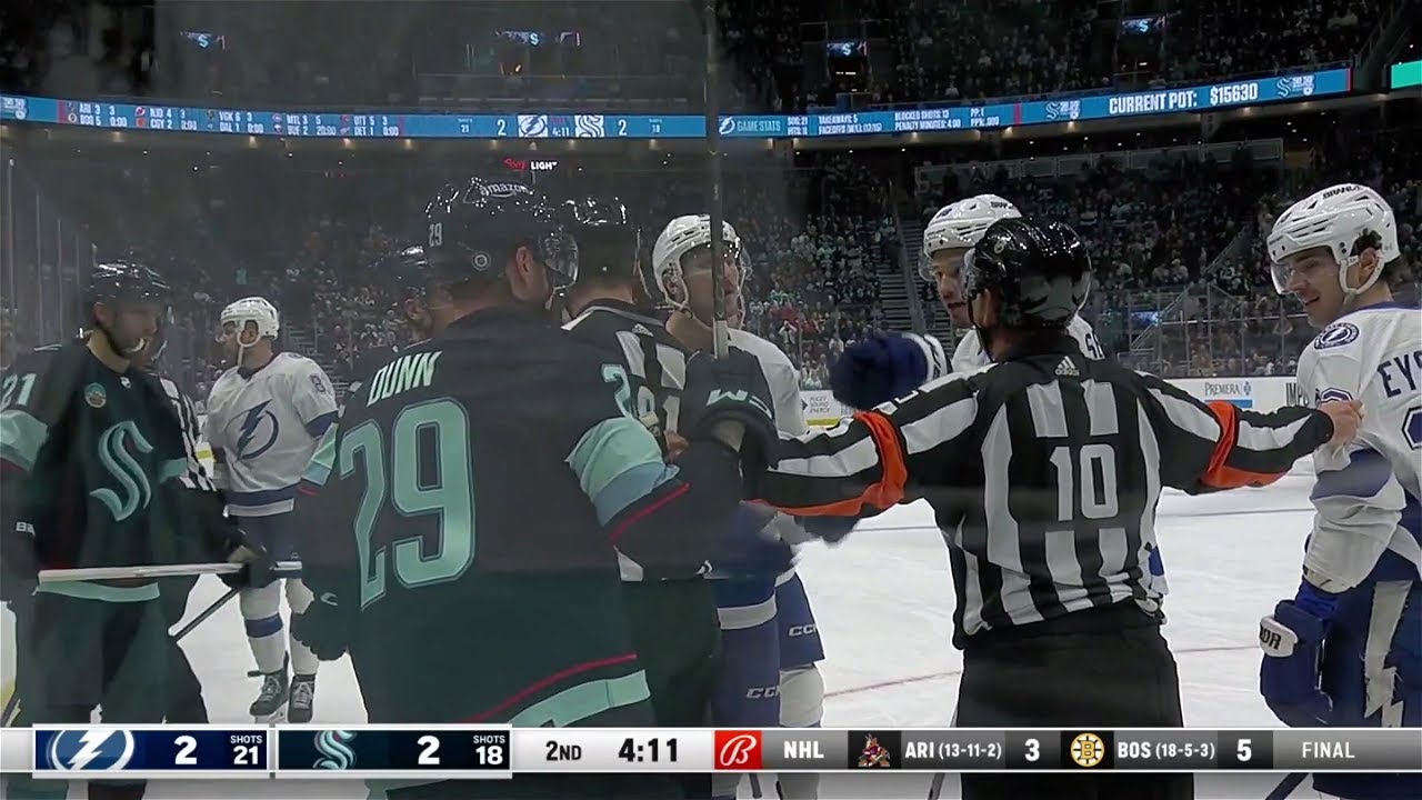 Lightning-Kraken scrum. Dunn wanted no part of Jeannot