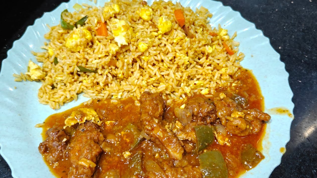 dinner preparation egg fried rice