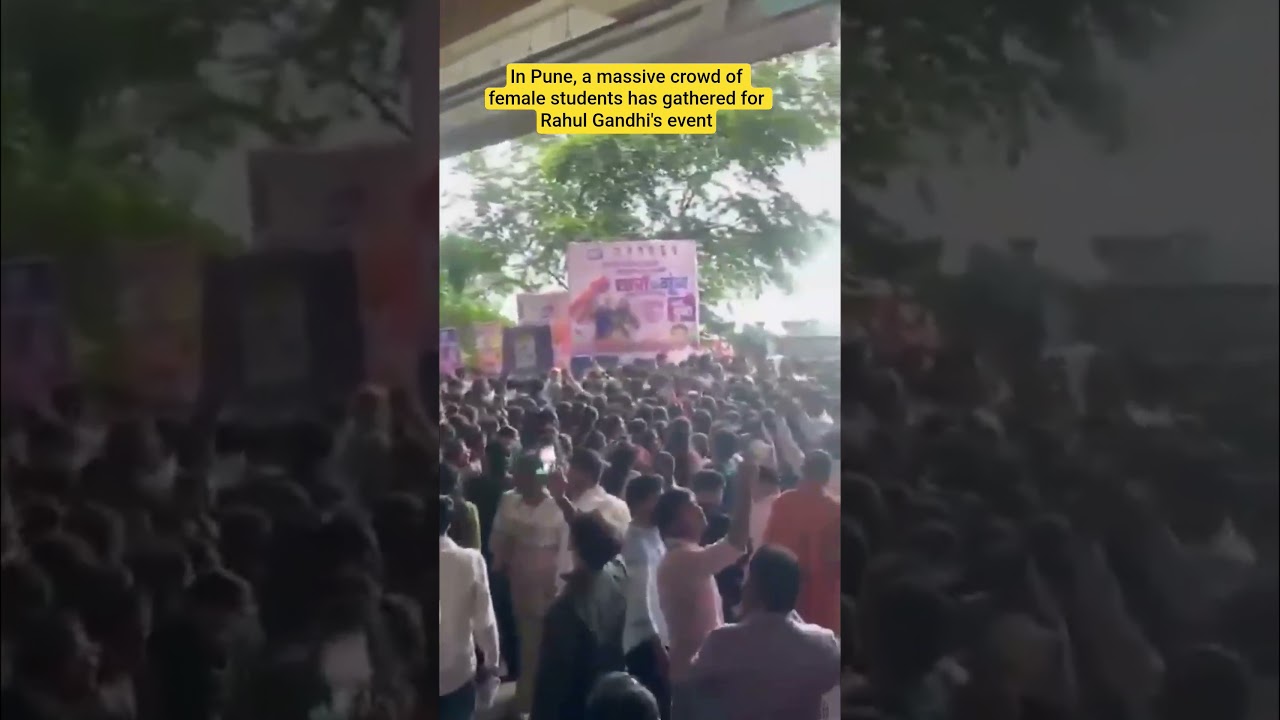 In Pune, a massive crowd of female students has gathered for Rahul Gandhi's event.
