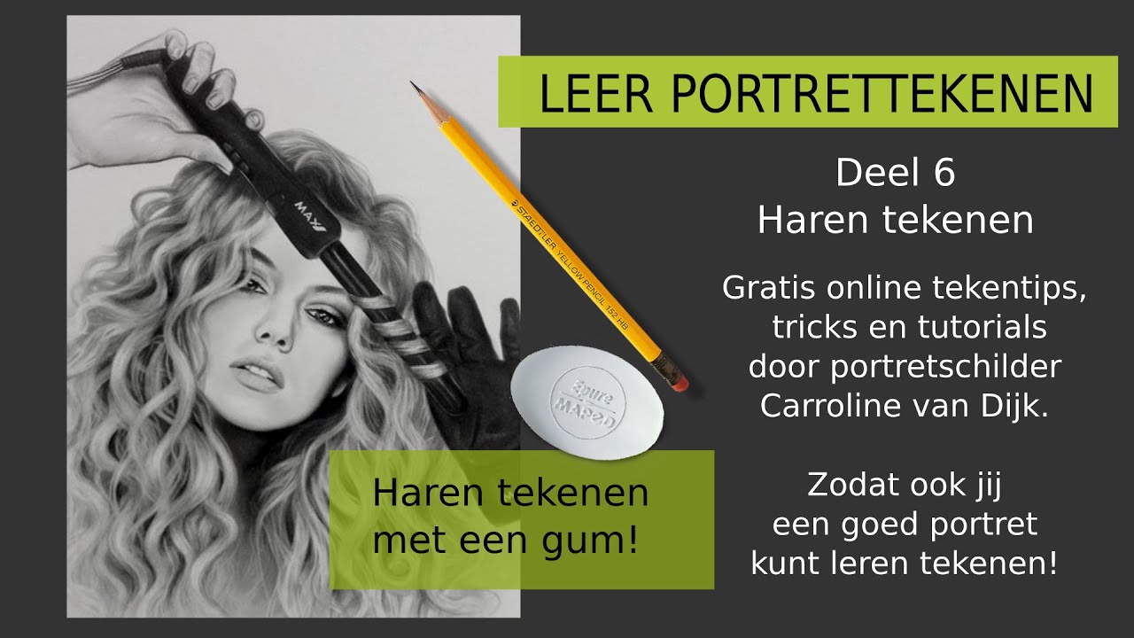 Tekenles | Leer portrettekenen deel 6 | Haren tekenen met een gum (ja echt!) tekentutorial