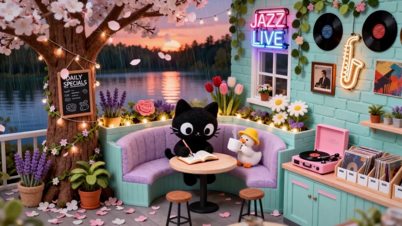 Spring Lofi Jazz Beats 🎷 Relaxing Coffee Shop Study Music with Rain Sounds