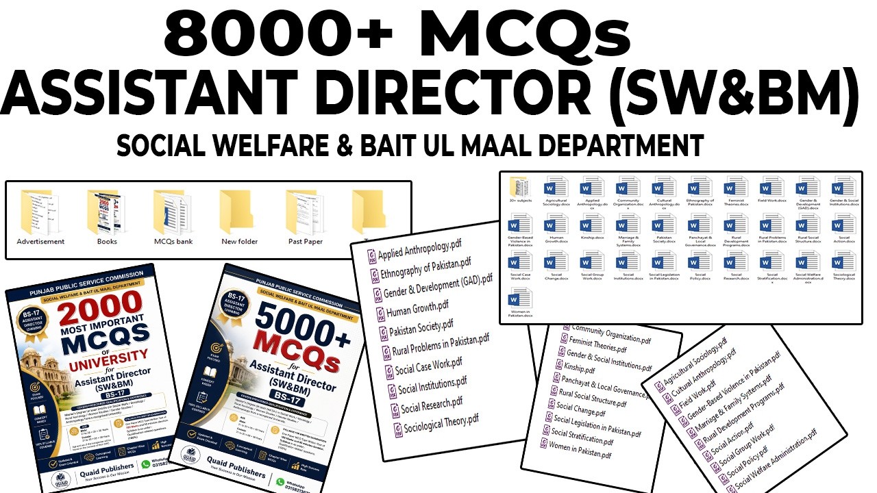 8000+ MCQs FOR ASSISTANT DIRECTOR (BS-17) (SW&BM) PPSC TEST PREPARATION