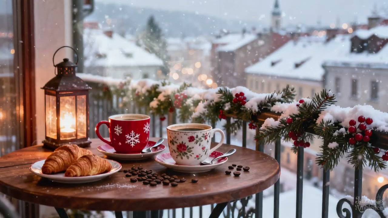 RELAX MUSIC 🎶 Warm Jazz Instrumental ☕ Enjoy a coffee on the Тerrace ❄️ Winter Ambience City View
