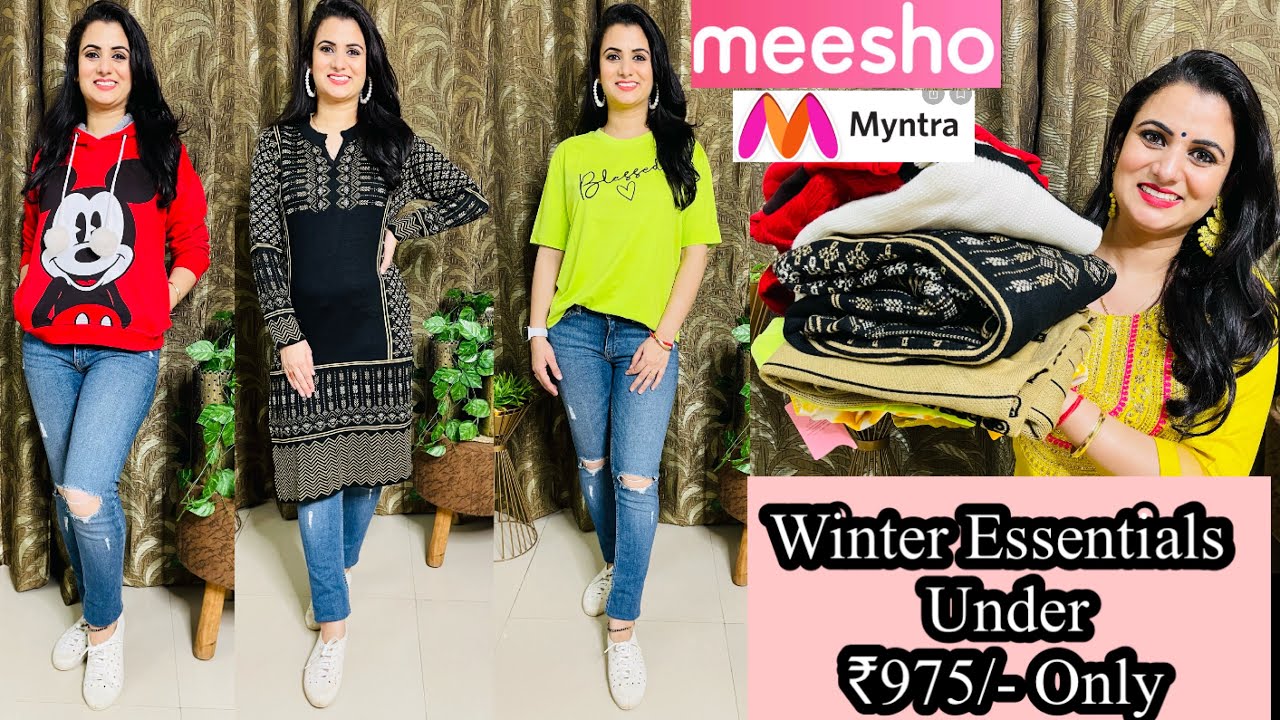 Myntra & Meesho Winter Wear Haul Under ₹975👗T-Shirt/Sweatshirt/HighNeck Pullover/Woolen Kurta Review