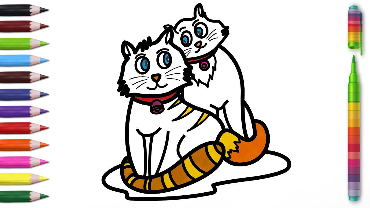 Cat Couple  Drawing, Painting and Coloring for Kids & Toddlers | How to Draw, Paint Basics