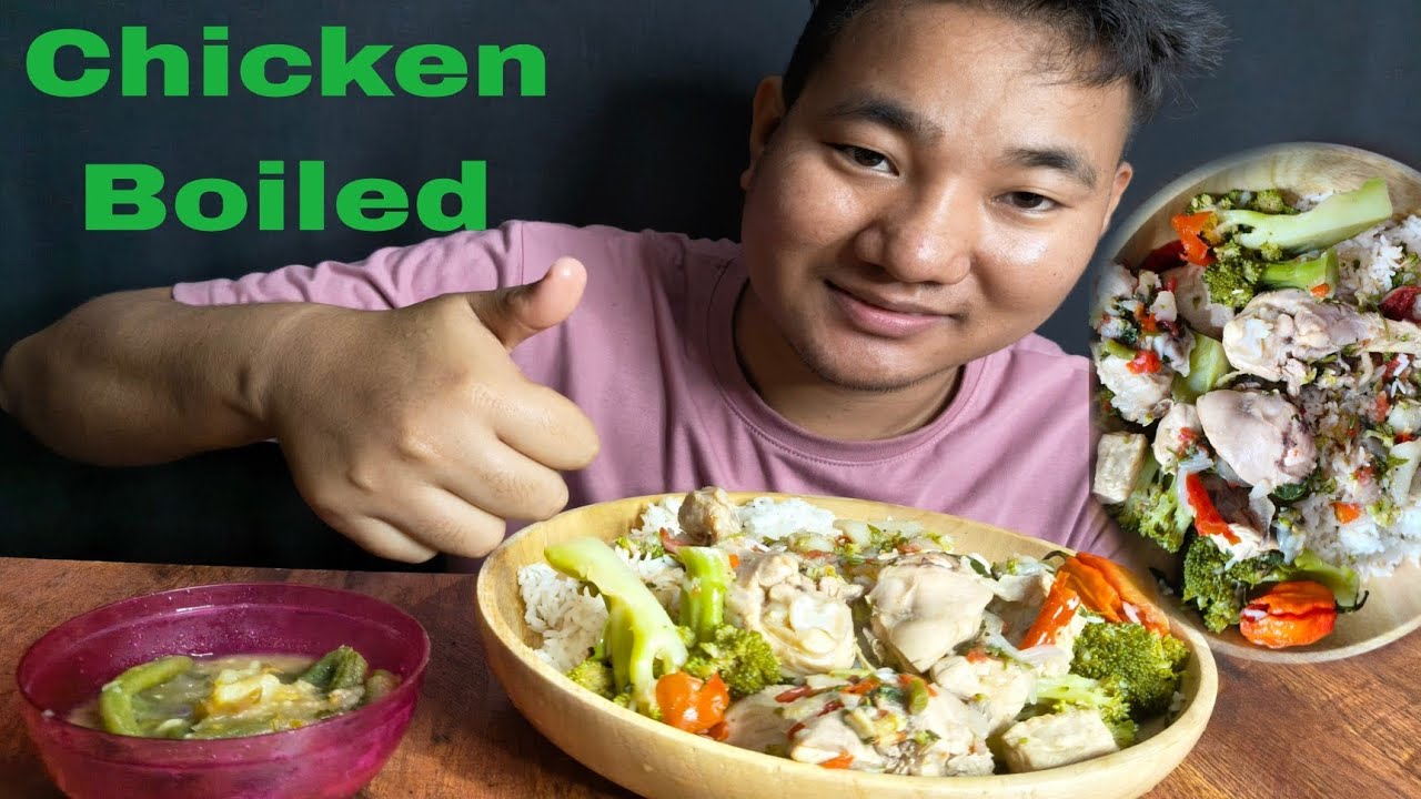 Eating Chicken Boiled With Broccoli 🥦 and King Chilli || Pintu Mukbang