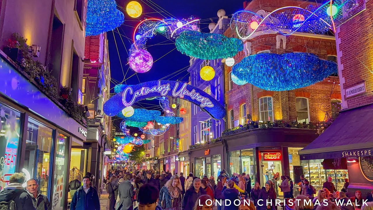 Carnaby Street Christmas Lights Event 2023 | London Christmas Lights | London Winter Walk [4K HDR]