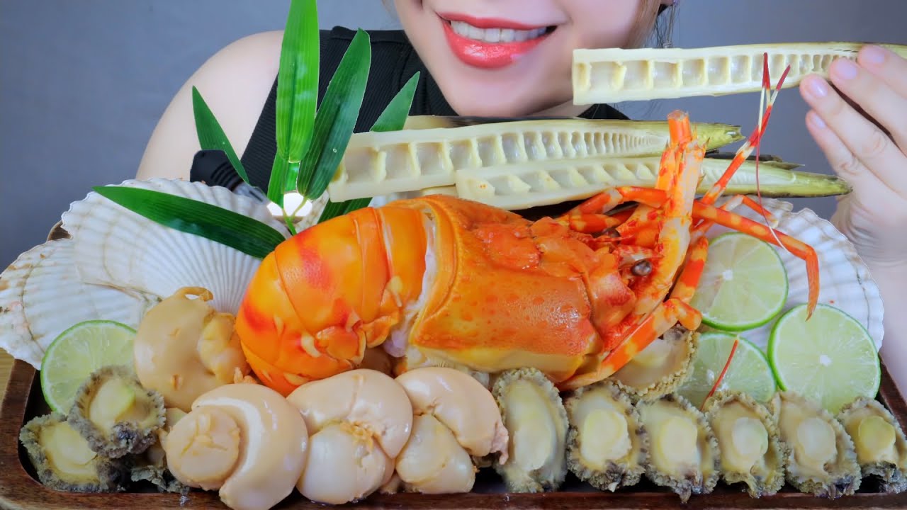 ASMR MÂM HẢI SẢN | SEAFOOD PALTTER  (LOBSTER , SCALLOP , ABALONE , PICKLE BAMBOO SHOOT)  LINH-ASMR