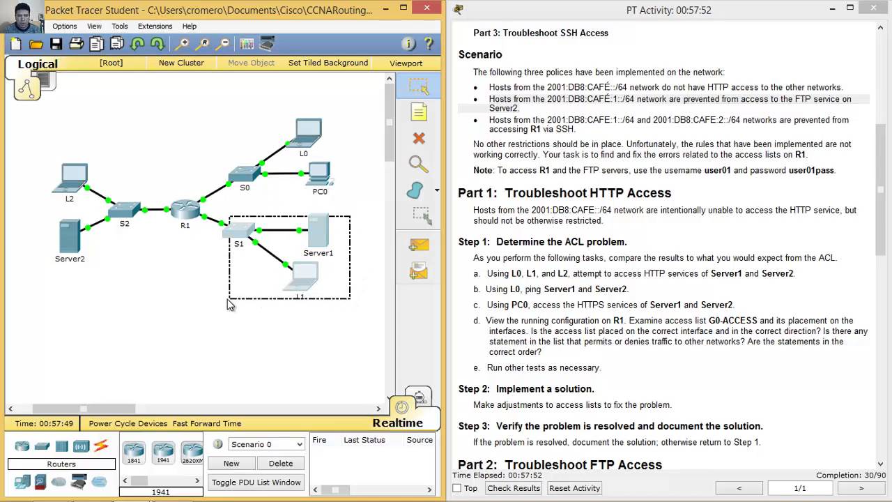 4.4.2.10 - 4.5.1.5 Packet Tracer - Troubleshooting IPv6 ACLs