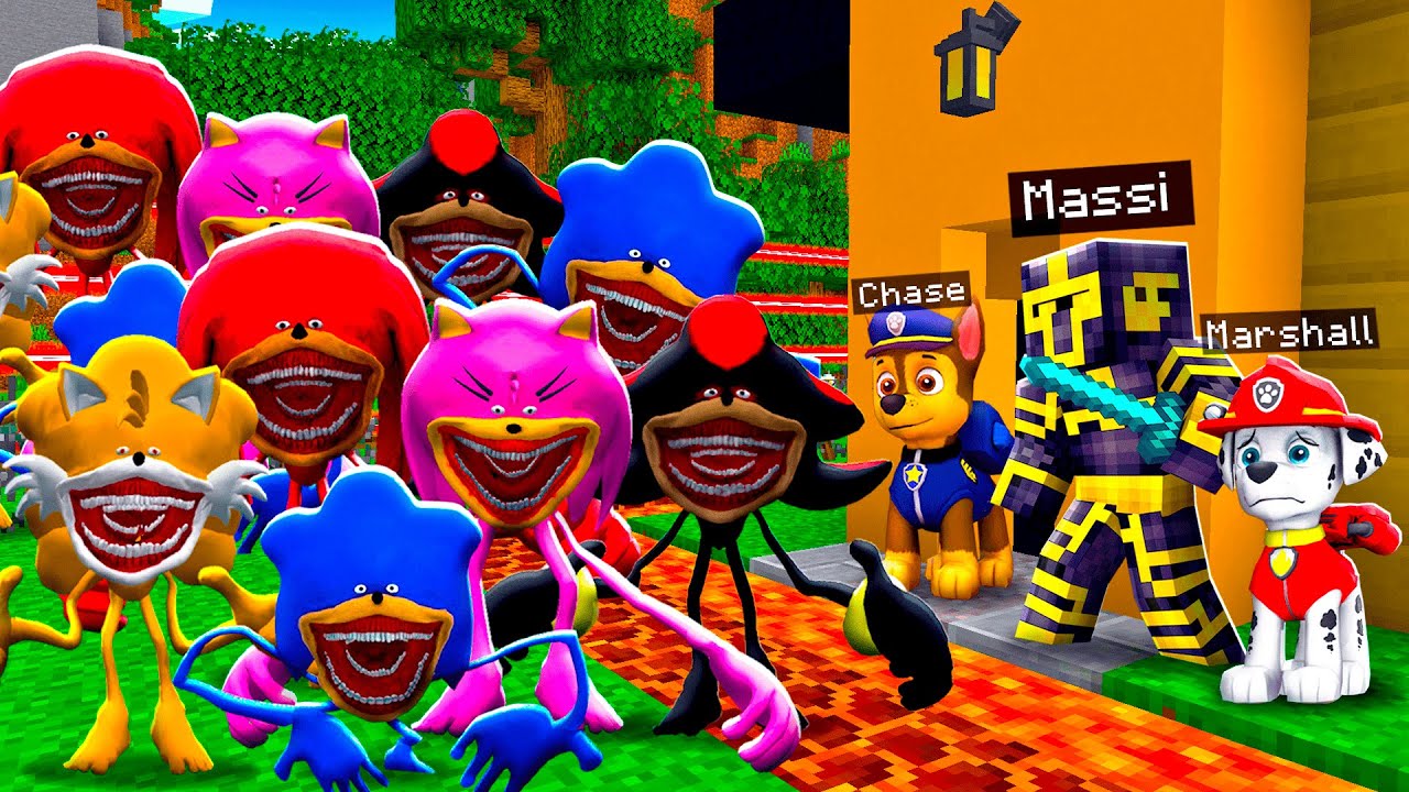PAW PATROL ME AYUDA A DEFENDER MI CASA DE APOCALIPSIS DE PERSONAJES DE SHIN SONIC EN MINECRAFT 😱