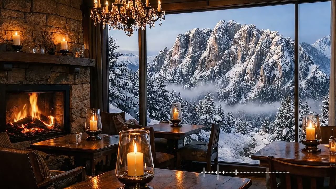 그냥 틀어놓으세요 ㅣ벽난로 불멍과 재즈가 흐르는 기암절벽 카페 COZYㅣ Fireplace Ambience & Jazz in a Cliffside Café COZY