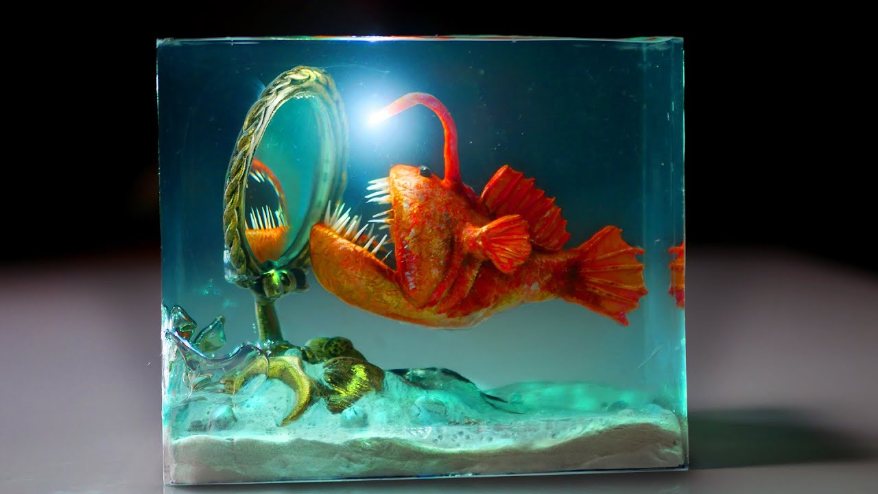 Making Deep Sea Angler fish and Mirror Diorama / Polymer Clay / Epoxy resin