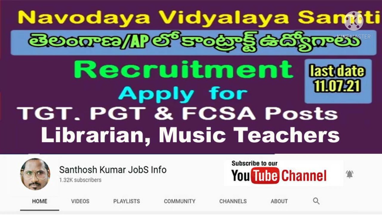 Navodaya contract jobs PGT,TGT , FCSA, LIBRARIAN,MUSIC Teachers in Telangana NVS contract posts 2021