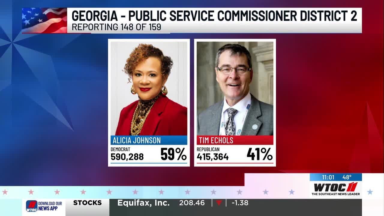 Georgia PSC candidate Dr. Alicia Johnson celebrates projected win at watch party