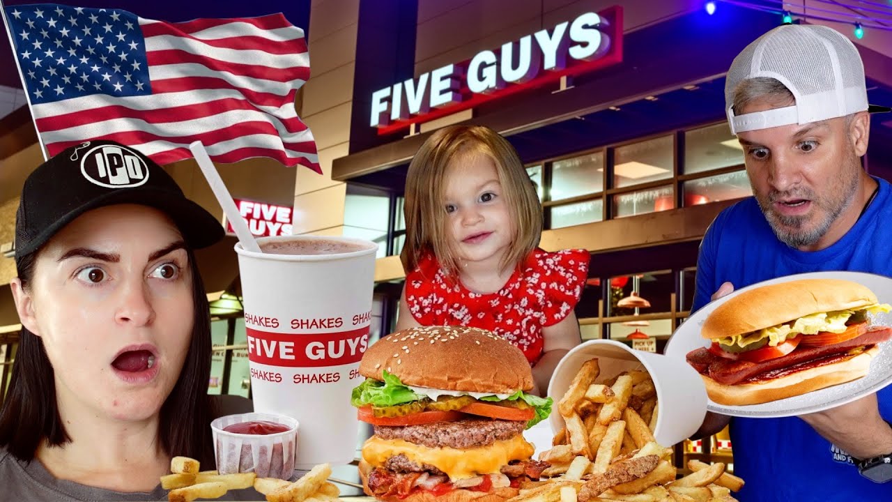 Brits First Time Trying FIVE GUYS!