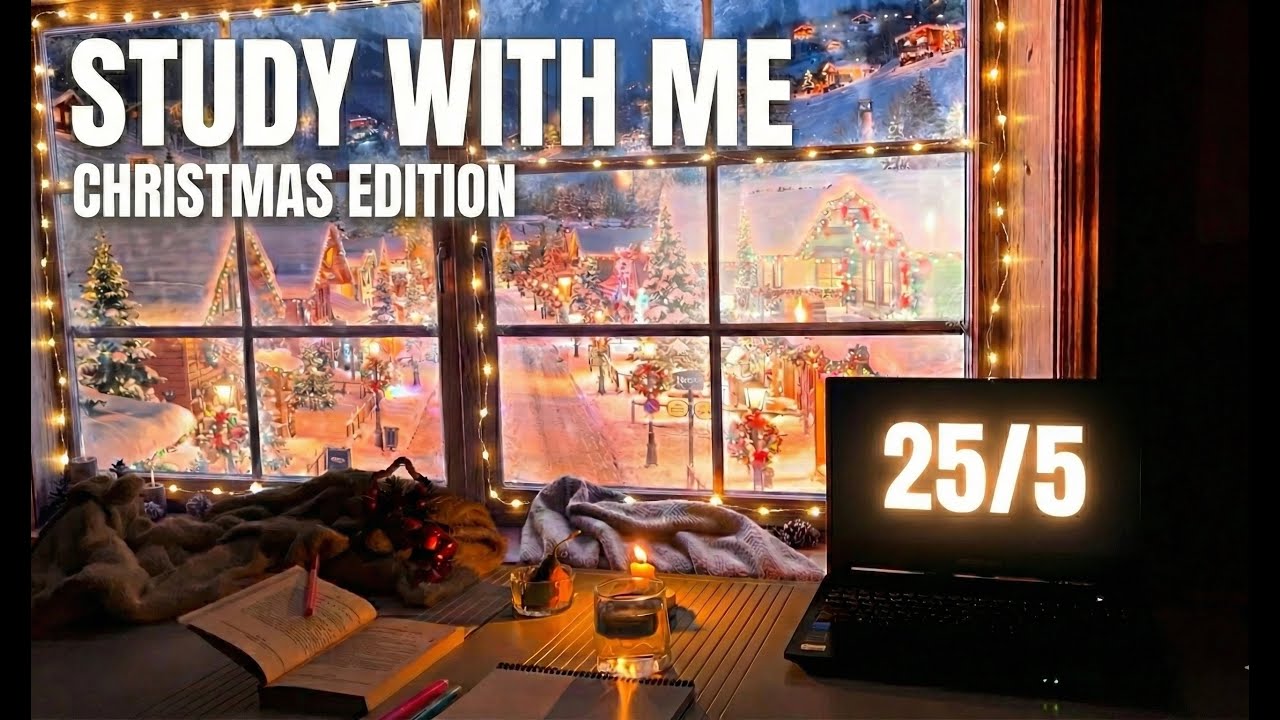 Christmas Study With Me (1 Hour • Pomodoro 25/5 • Cozy Snowy Window Aesthetic) [4k] 