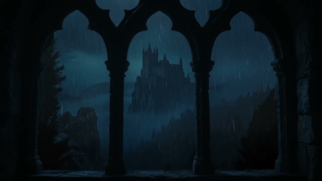 Heavy Rain Sounds Medieval Castle Foggy Cliff Forest View Deep Sleep Study Relaxation ASMR