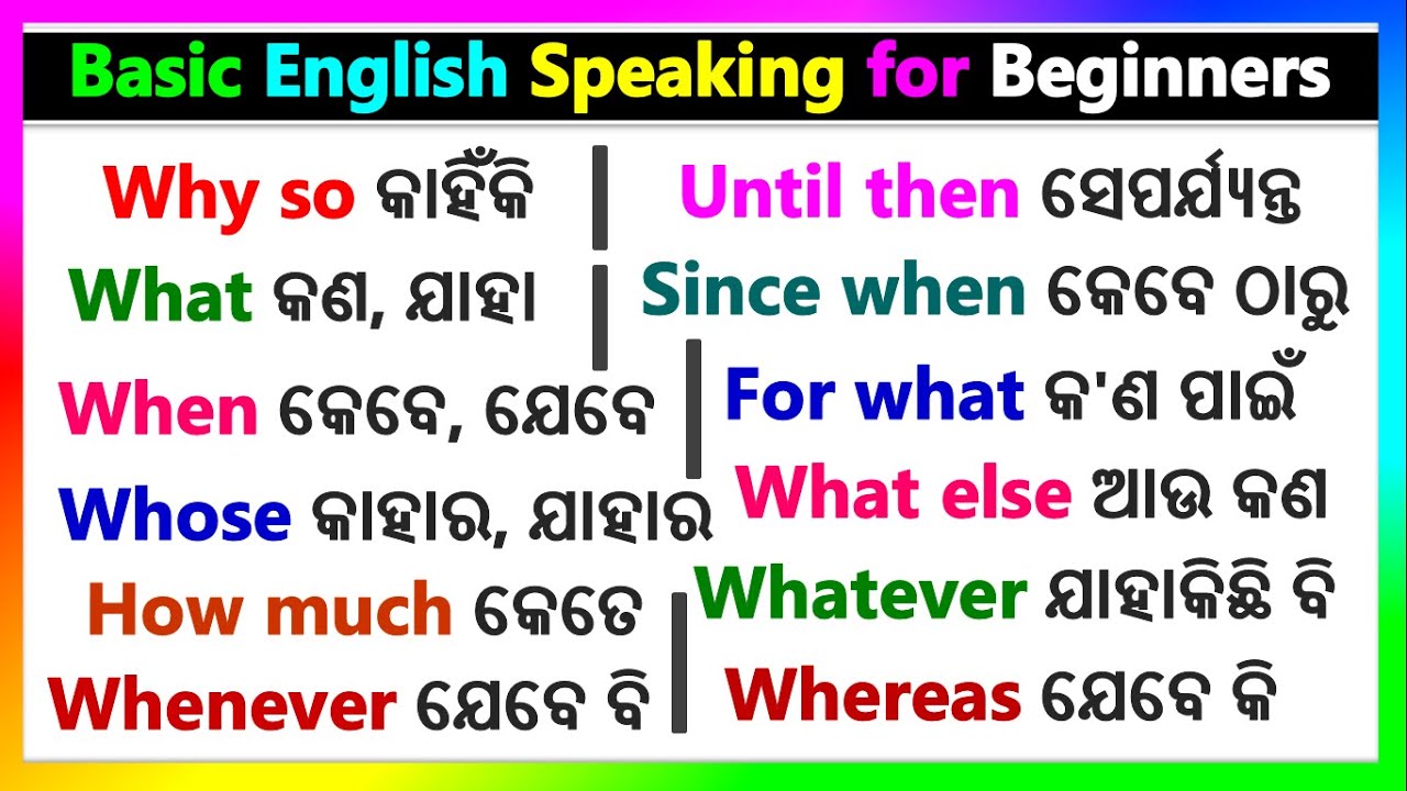 Basic Odia English for Speaking | WH Words with short sentences | Speaking English in Odia