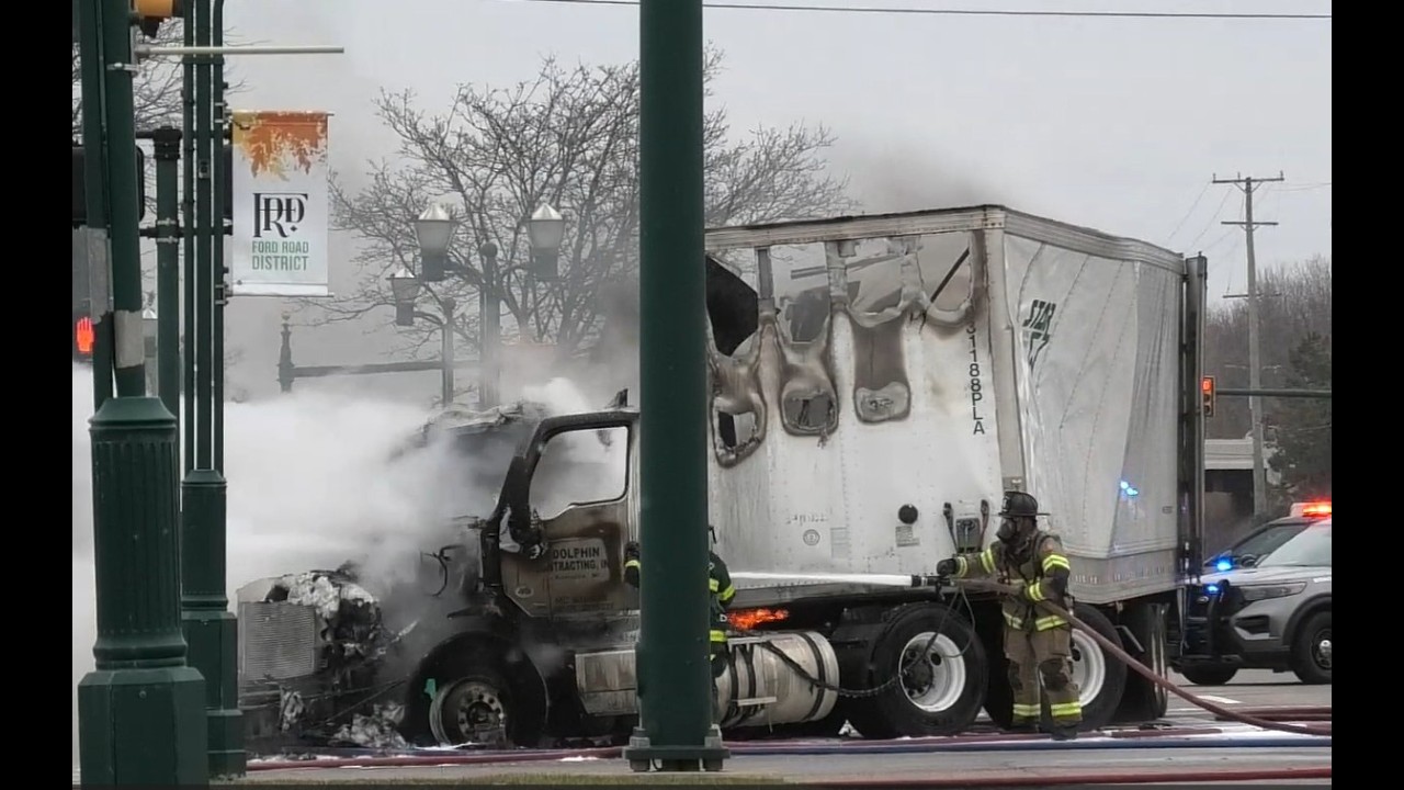 Canton Township Semi Truck Vs Vehicle Fire with Injuries on Ford Road