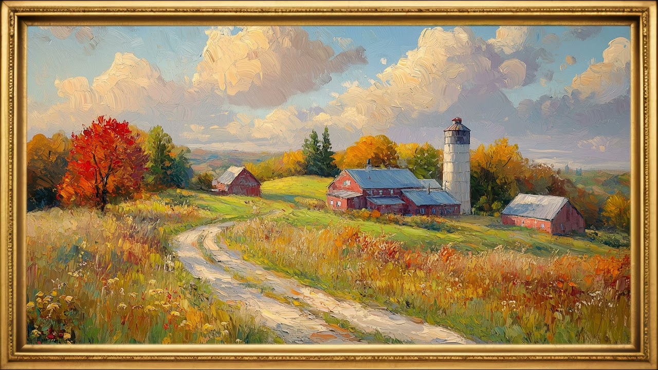 Fall Harvest View with Barns | 4K Frame TV Screensaver | Vintage Frame | No Sound