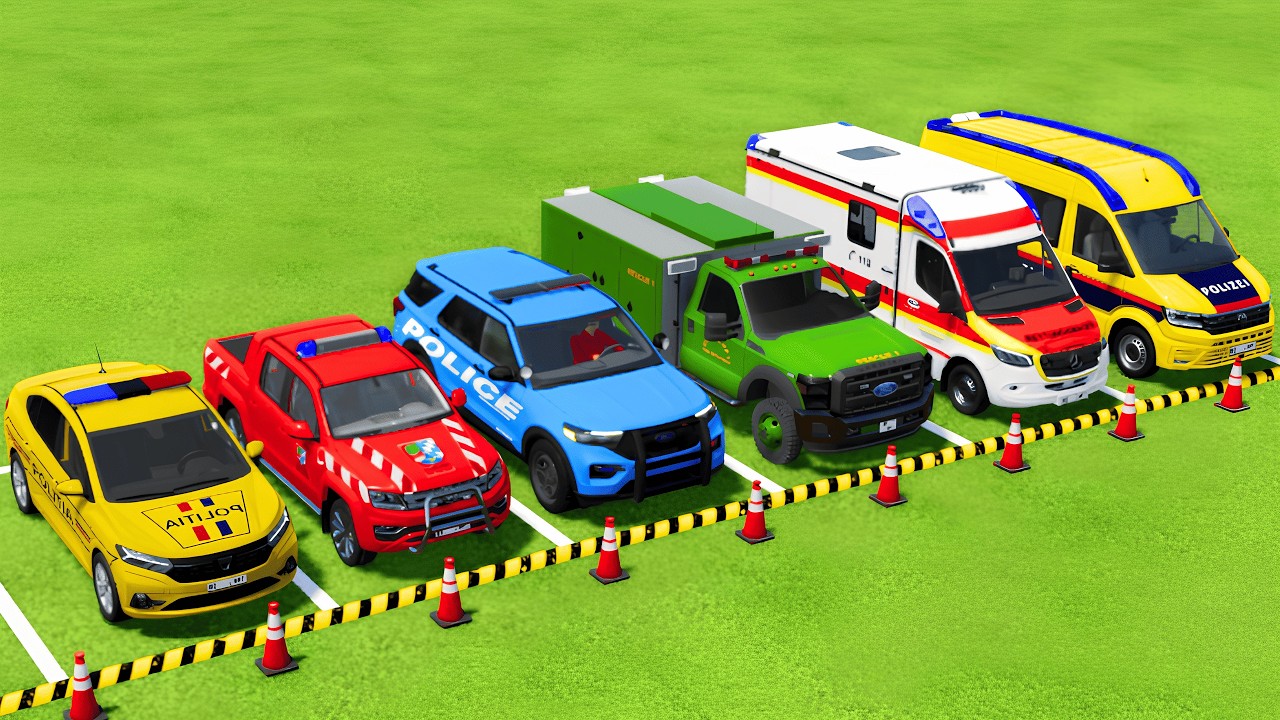 TRANSPORTING POLICE CARS, FIRE DEPARTMENT, AMBULANCE VEHICLES WITH MAN TRUCKS ! Farming Simulator 25