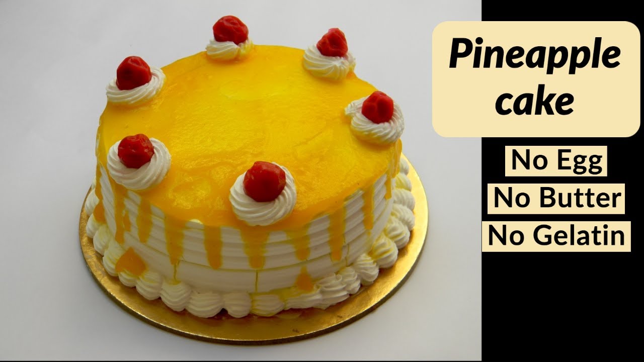 Fresh Pineapple Cake With Homemade gel, Pineapple Cake Recipe From Scratch,Eggless Bakery Style Cake