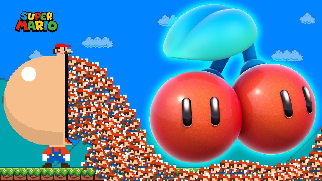 Super Mario Bros. but Mario and 999 Tiny Mario Escape GIANT Cherry🍒 Maze | Game Animation