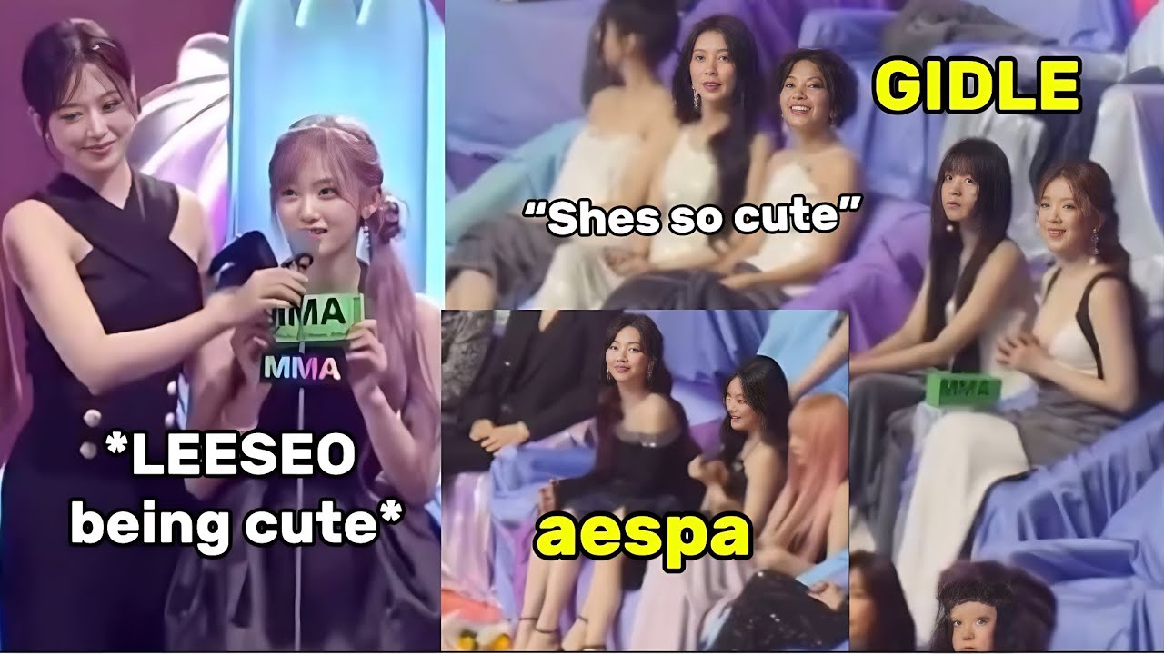 Idols giggling at LEESEO cuteness while giving her speech at MMA 2024 (aespa, GIDLE)